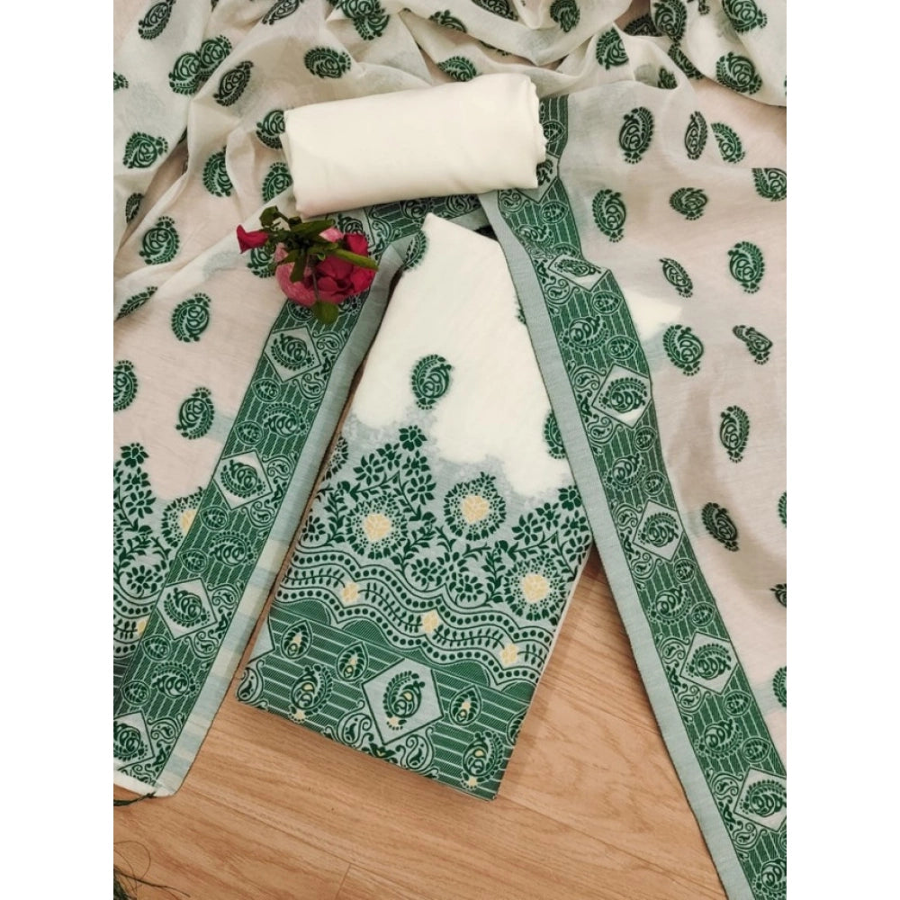 Women's Banarasi Silk Printed Unstitched Salwar Suit Material — Bottle Green · gren