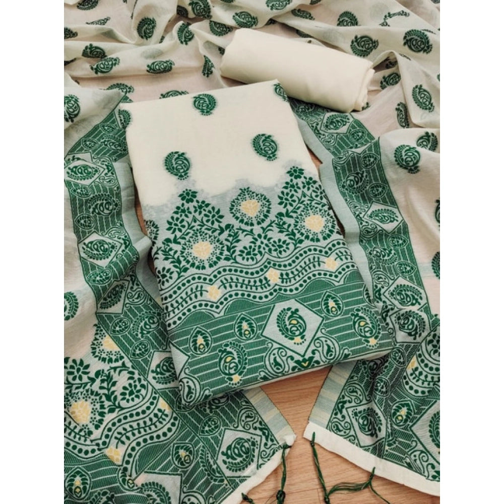 Women's Banarasi Silk Printed Unstitched Salwar Suit Material — Bottle Green · gren