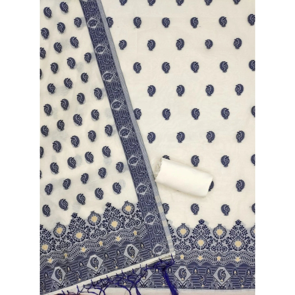 Women's Banarasi Silk Printed Unstitched Salwar Suit Material — Navy Blue · Nblu