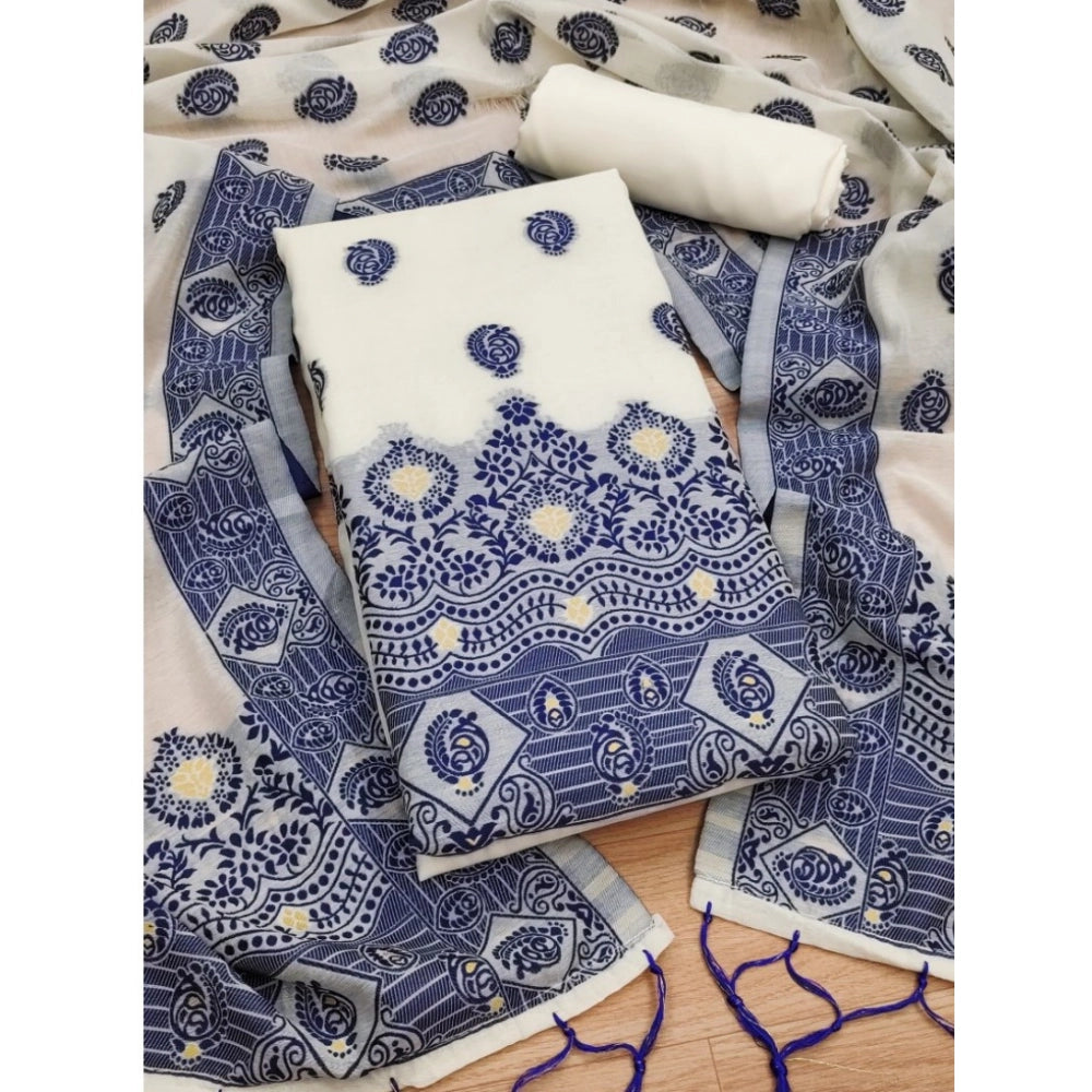 Women's Banarasi Silk Printed Unstitched Salwar Suit Material — Navy Blue · Nblu