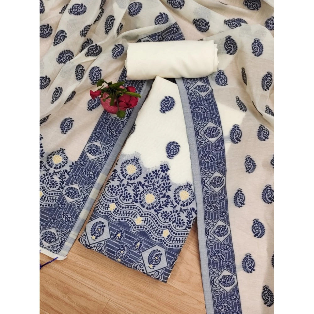 Women's Banarasi Silk Printed Unstitched Salwar Suit Material — Navy Blue · Nblu