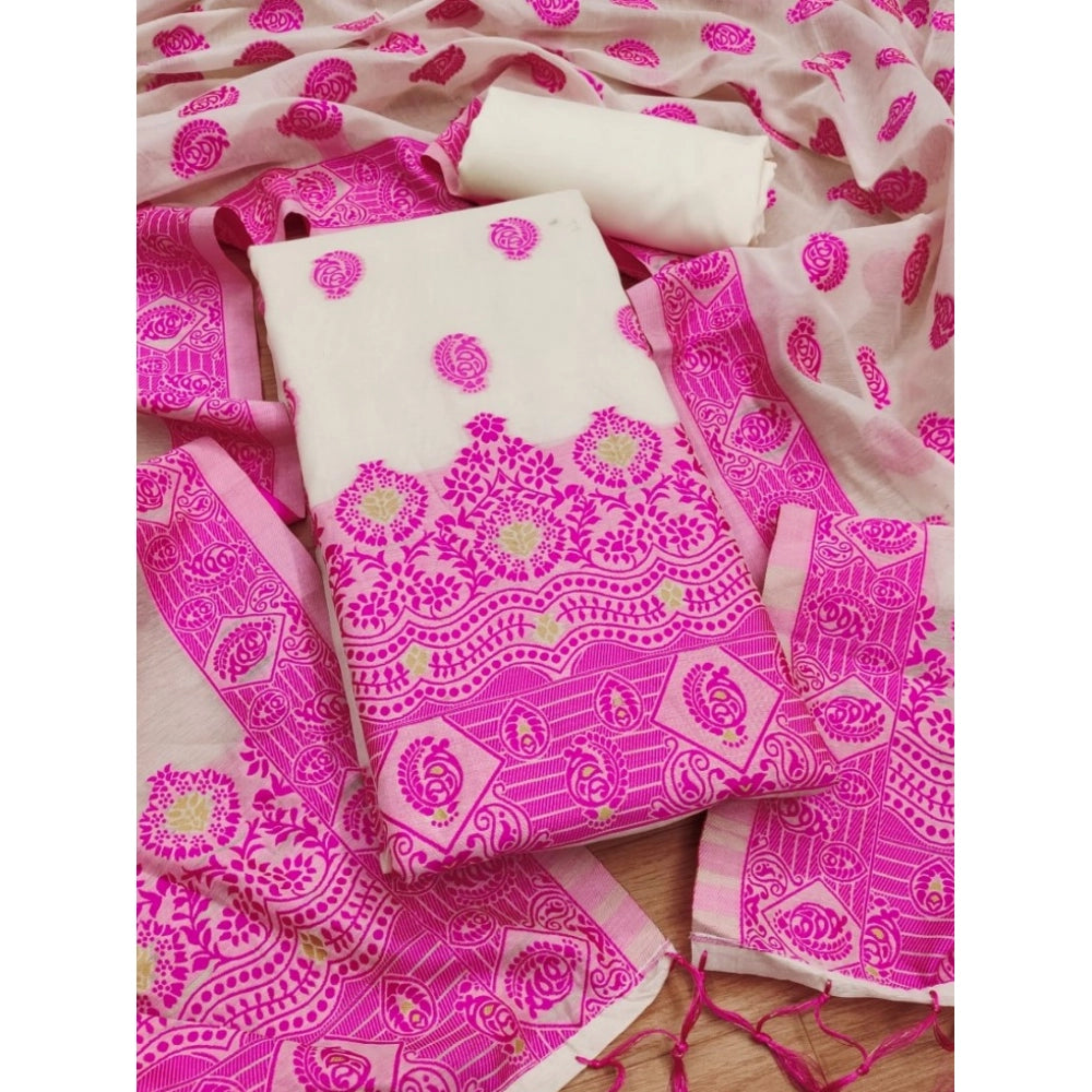 Women's Banarasi Silk Printed Unstitched Salwar Suit Material — Pink · _Pnk
