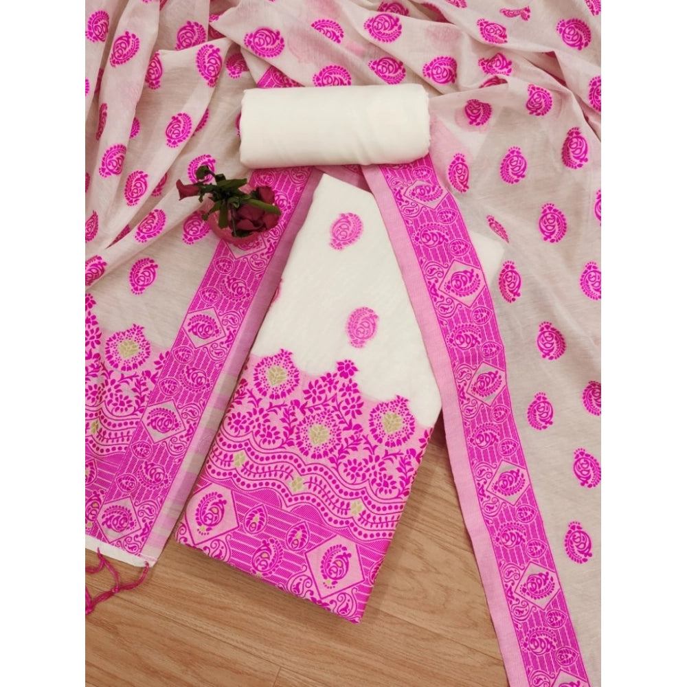 Women's Banarasi Silk Printed Unstitched Salwar Suit Material — Pink · _Pnk
