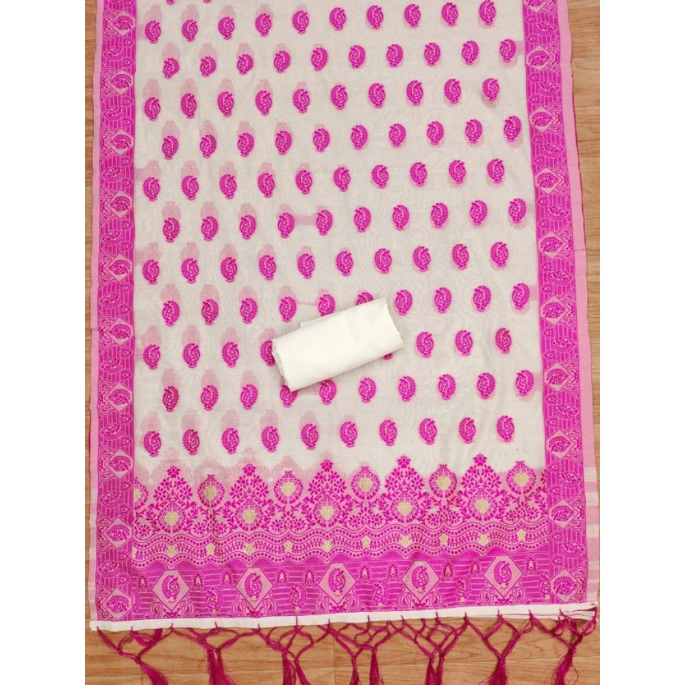 Women's Banarasi Silk Printed Unstitched Salwar Suit Material — Pink · _Pnk