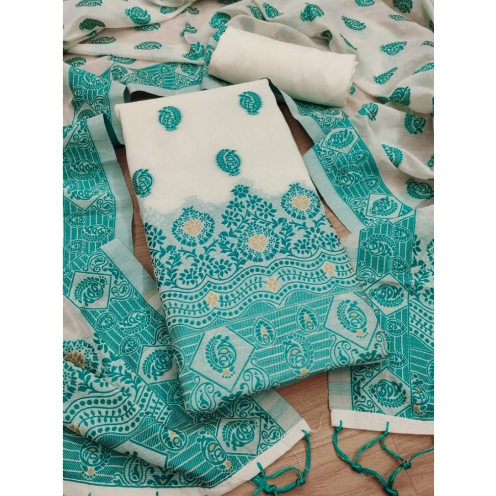 Women's Banarasi Silk Printed Unstitched Salwar Suit Material — Teal · 9_Tl