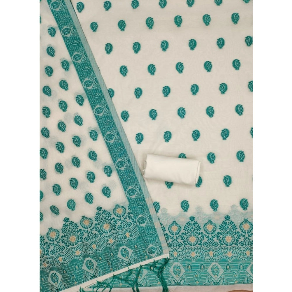 Women's Banarasi Silk Printed Unstitched Salwar Suit Material — Teal · 9_Tl