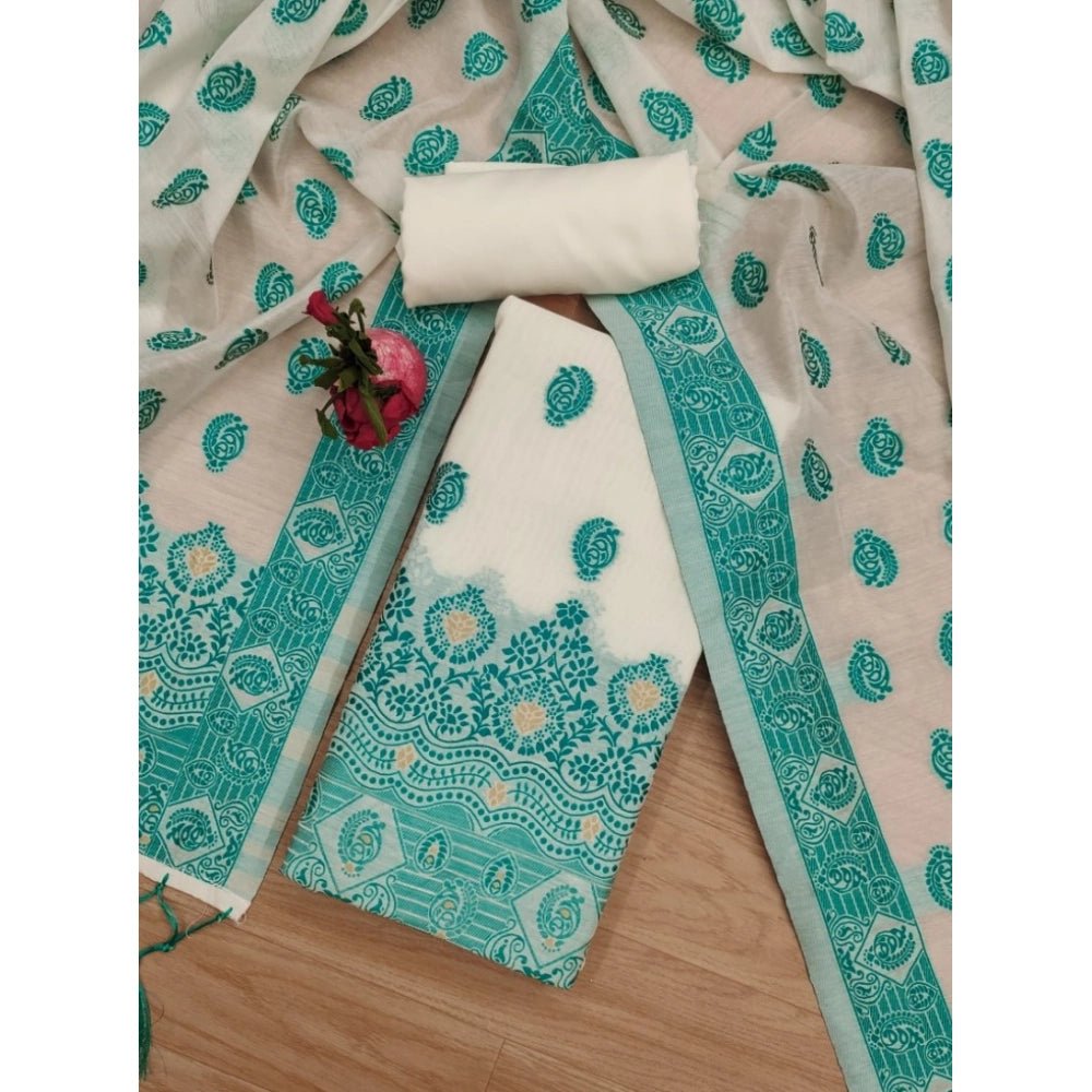 Women's Banarasi Silk Printed Unstitched Salwar Suit Material — Teal · 9_Tl