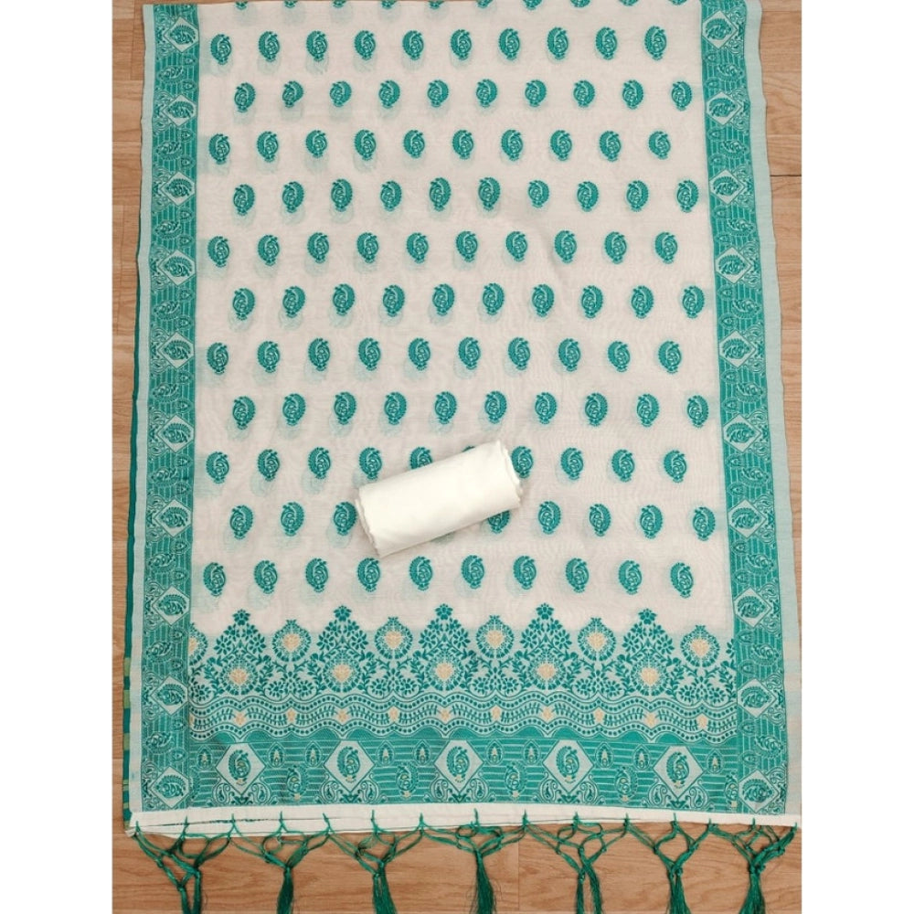 Women's Banarasi Silk Printed Unstitched Salwar Suit Material — Teal · 9_Tl