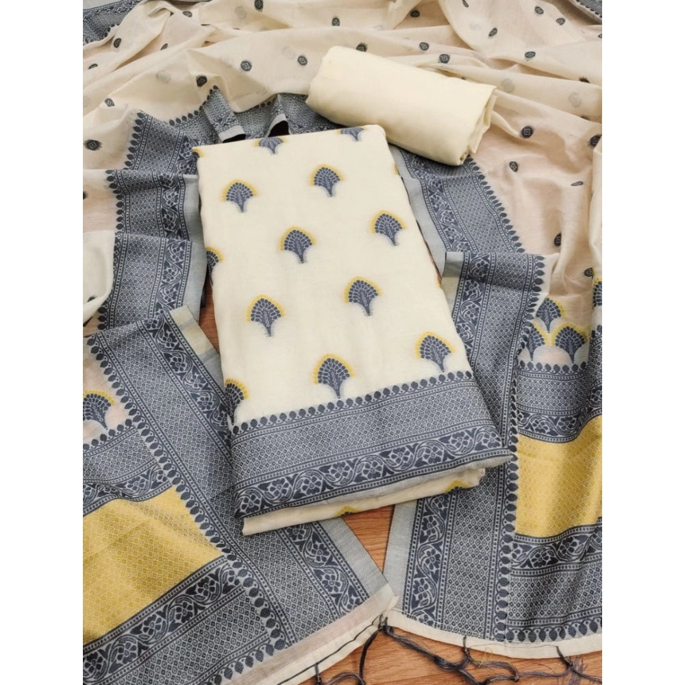 Women's Banarasi Silk Printed Unstitched Salwar Suit Material — Grey · _Gry