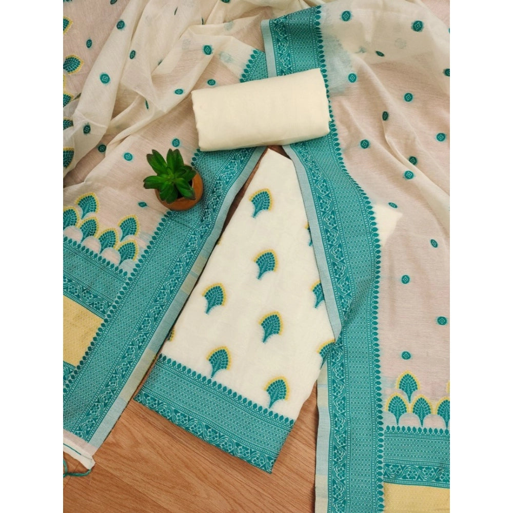 Women's Banarasi Silk Printed Unstitched Salwar Suit Material — Teal · 0_Tl