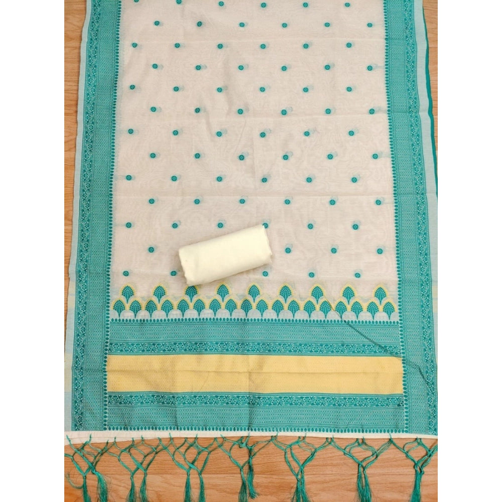 Women's Banarasi Silk Printed Unstitched Salwar Suit Material — Teal · 0_Tl
