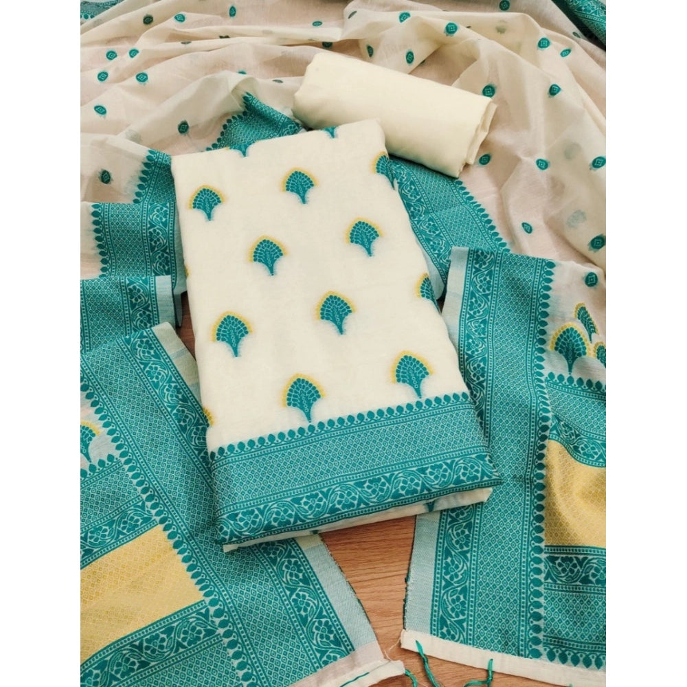 Women's Banarasi Silk Printed Unstitched Salwar Suit Material — Teal · 0_Tl