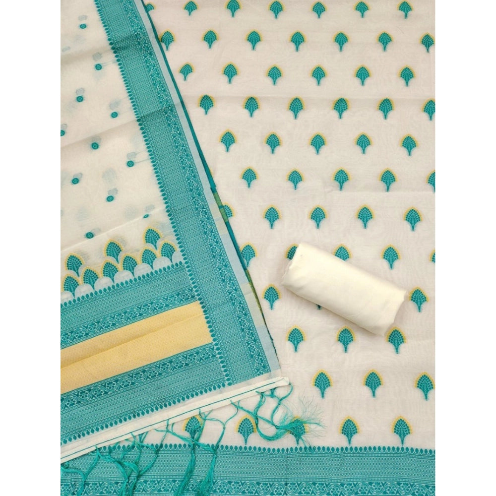 Women's Banarasi Silk Printed Unstitched Salwar Suit Material — Teal · 0_Tl