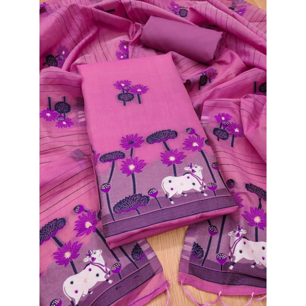 Women's Banarasi Silk Printed Unstitched Salwar Suit Material — Pink · _Pnk
