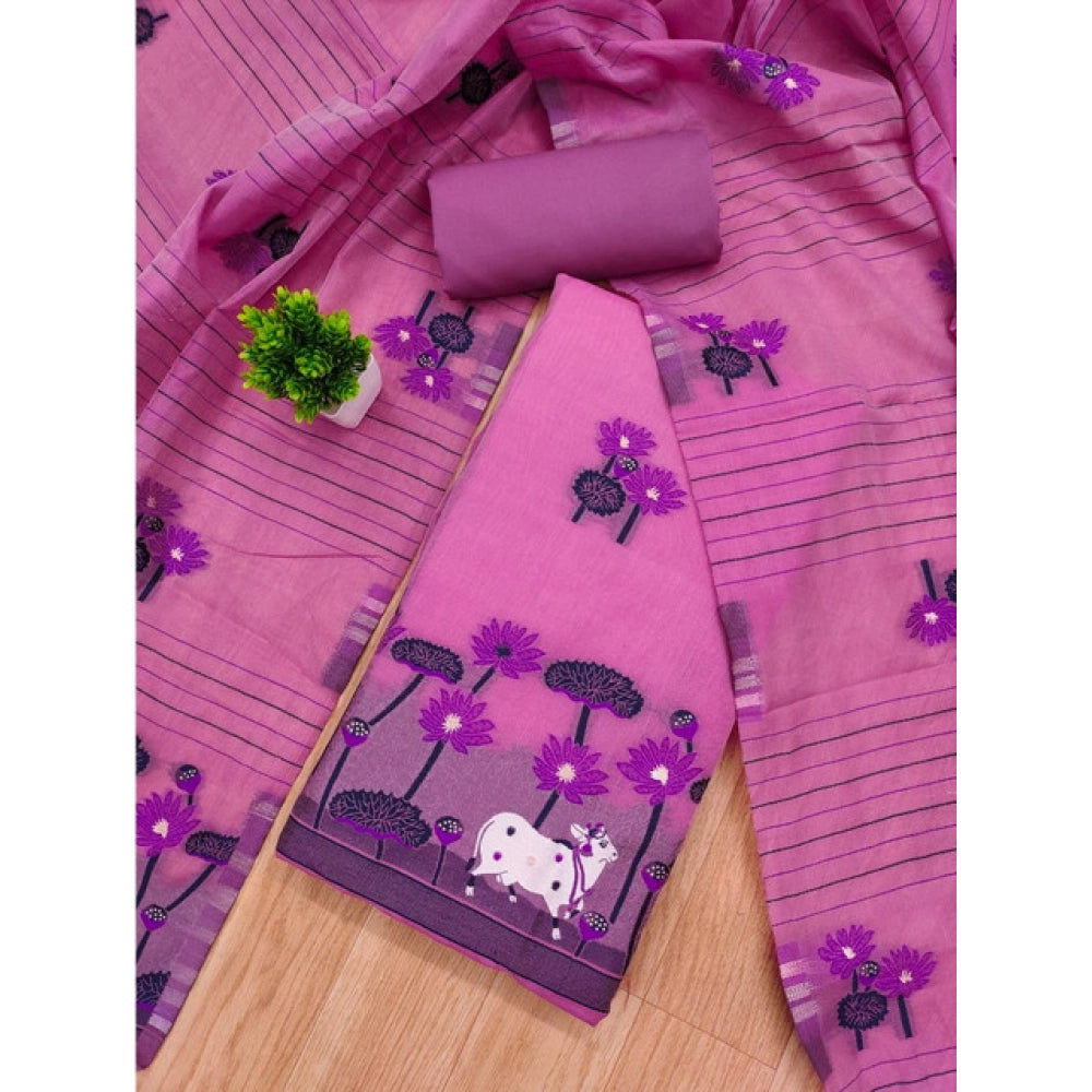 Women's Banarasi Silk Printed Unstitched Salwar Suit Material — Pink · _Pnk