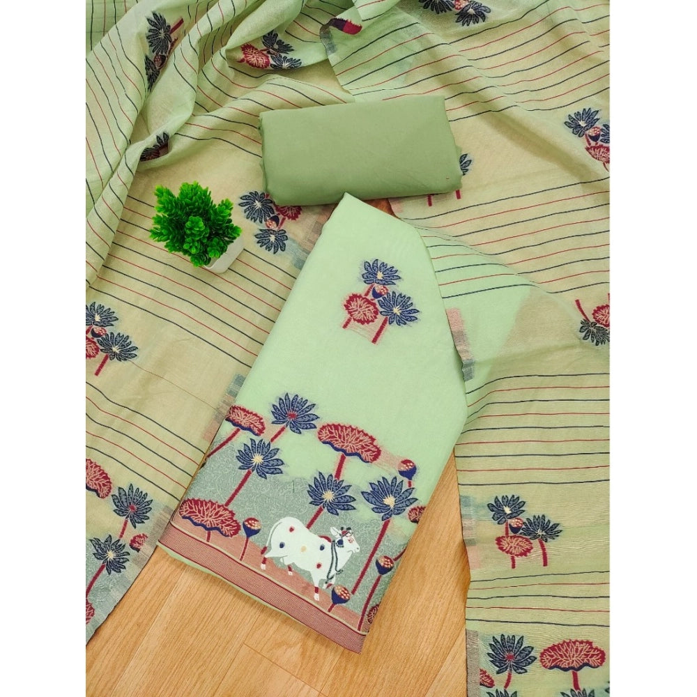 Women's Banarasi Silk Printed Unstitched Salwar Suit Material — Pista · Psta