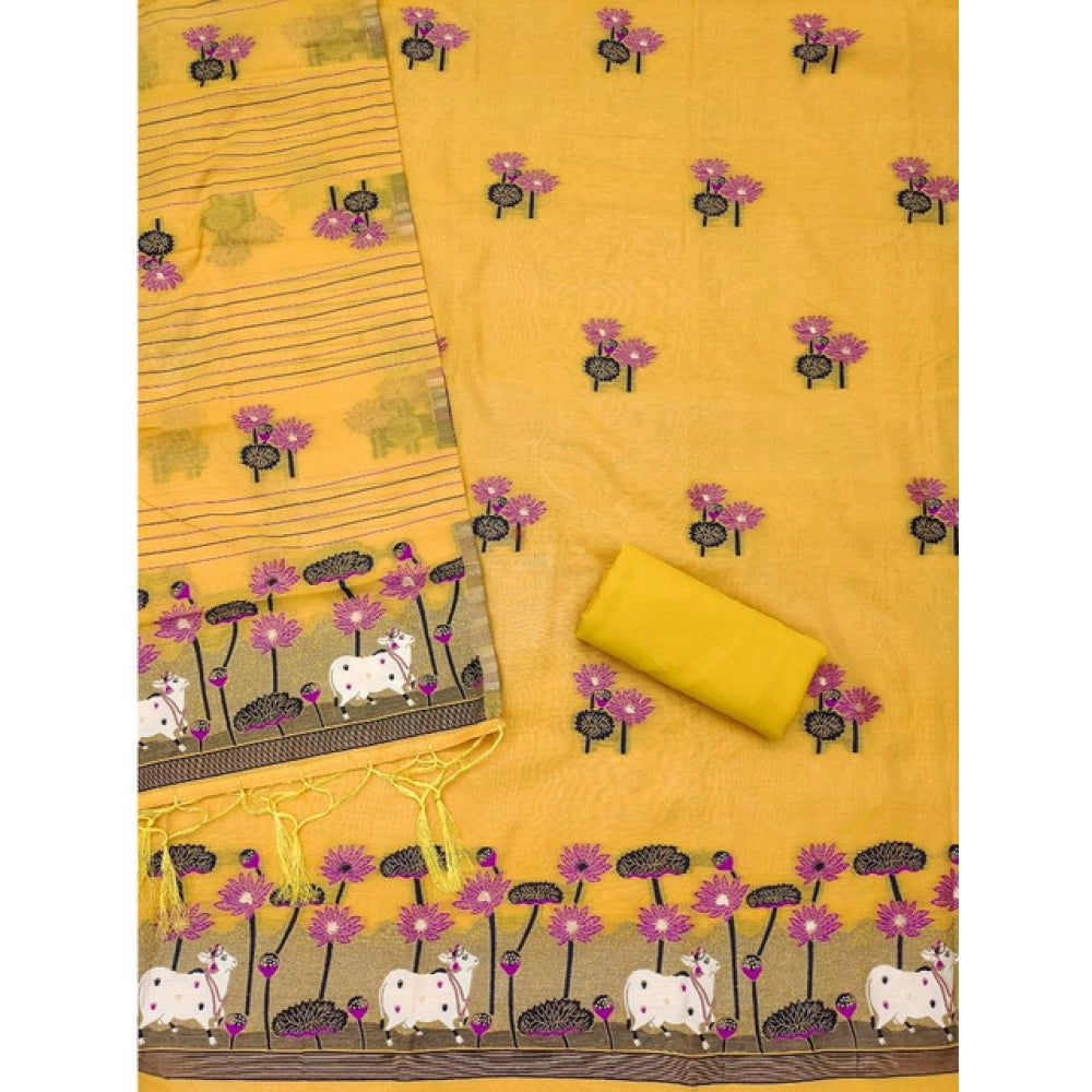 Women's Banarasi Silk Printed Unstitched Salwar Suit Material — Yellow · Ylow