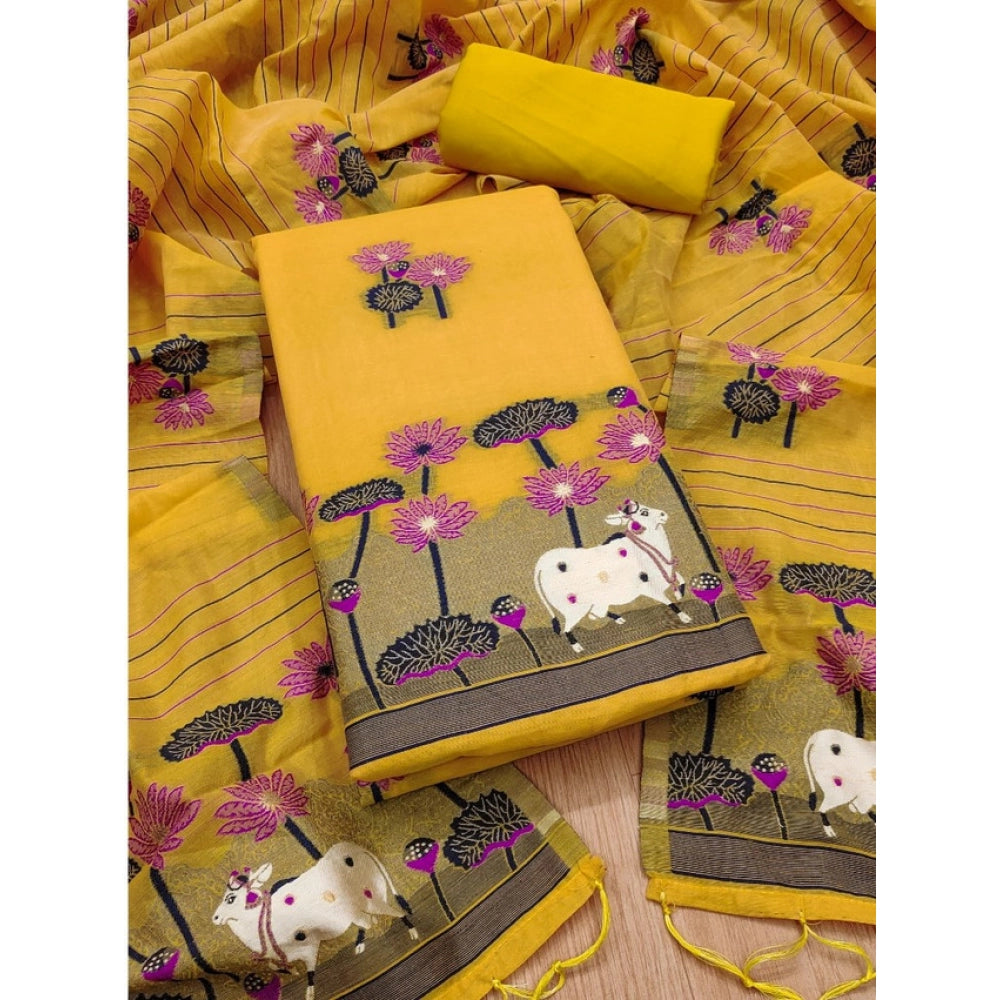 Women's Banarasi Silk Printed Unstitched Salwar Suit Material — Yellow · Ylow