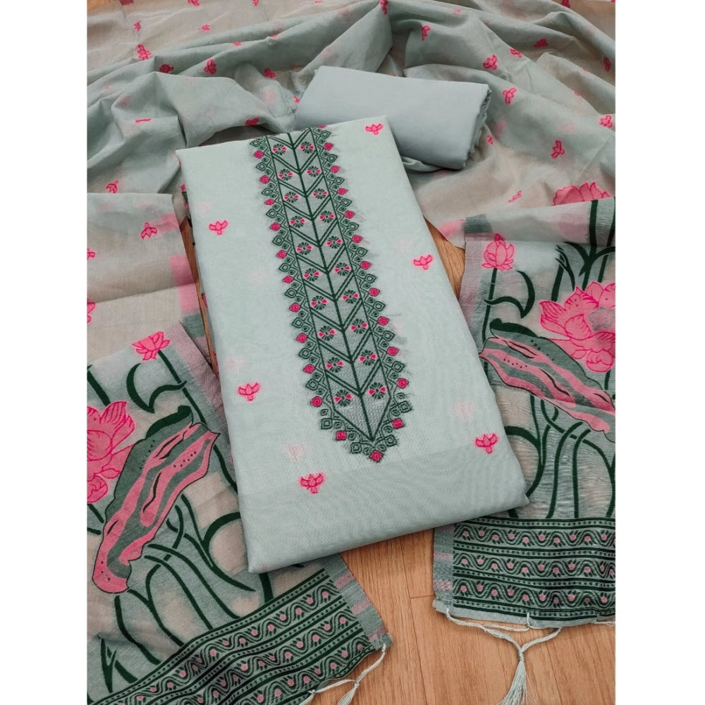 Women's Banarasi Silk Printed Unstitched Salwar Suit Material — Grey · _Gry