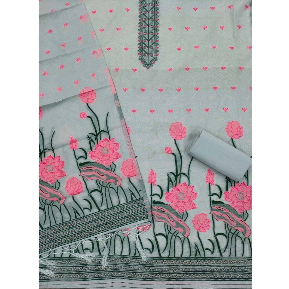 Women's Banarasi Silk Printed Unstitched Salwar Suit Material — Grey · _Gry