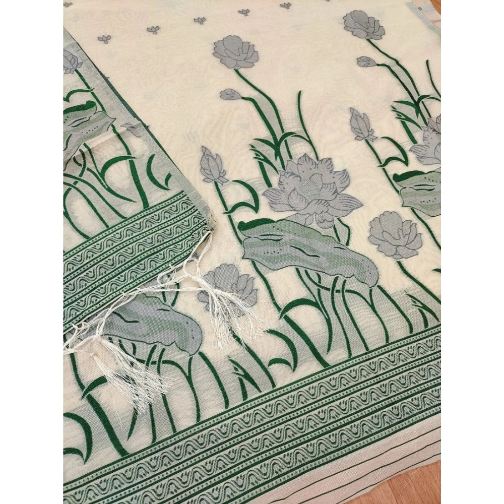 Women's Banarasi Silk Printed Unstitched Salwar Suit Material — Offwhite