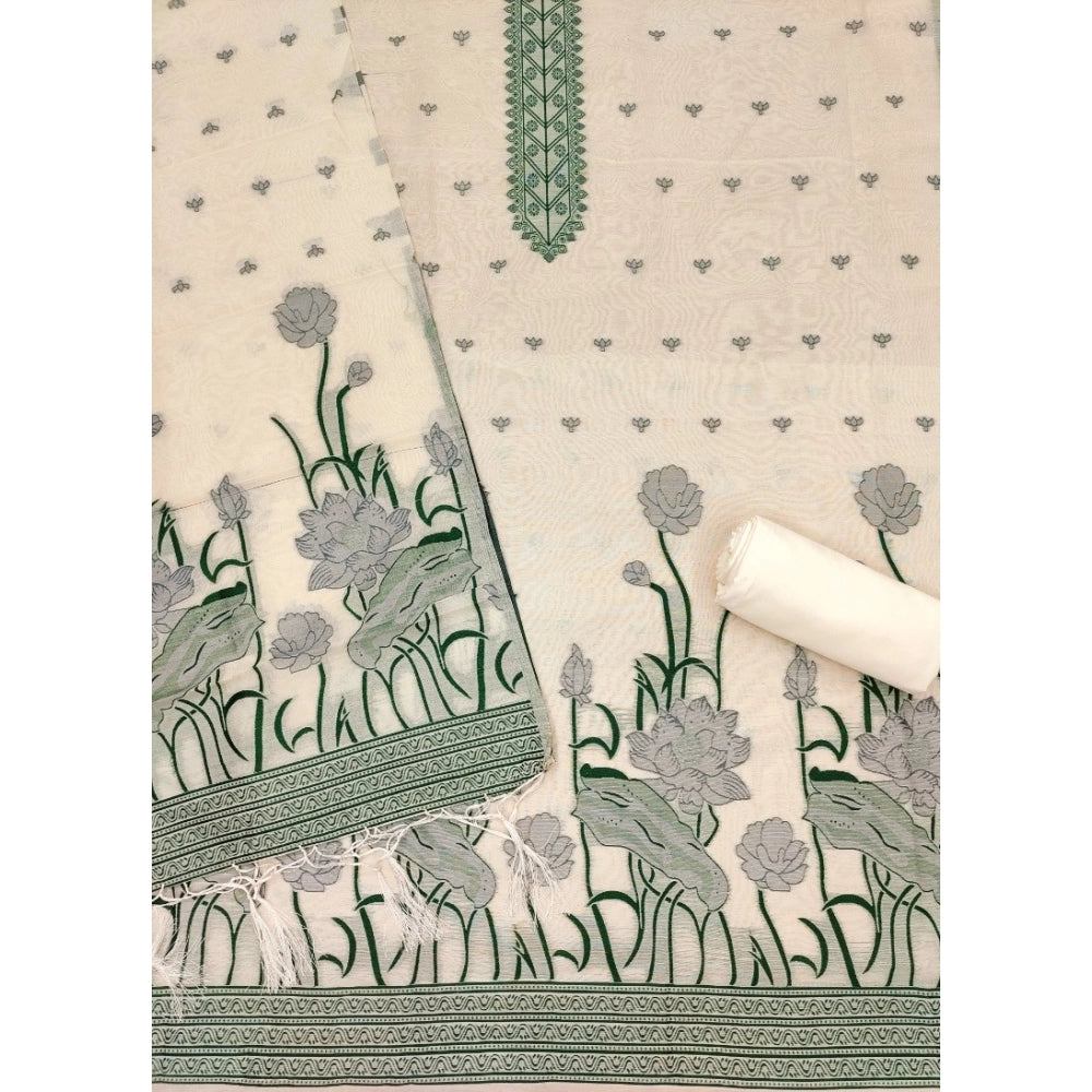 Women's Banarasi Silk Printed Unstitched Salwar Suit Material — Offwhite
