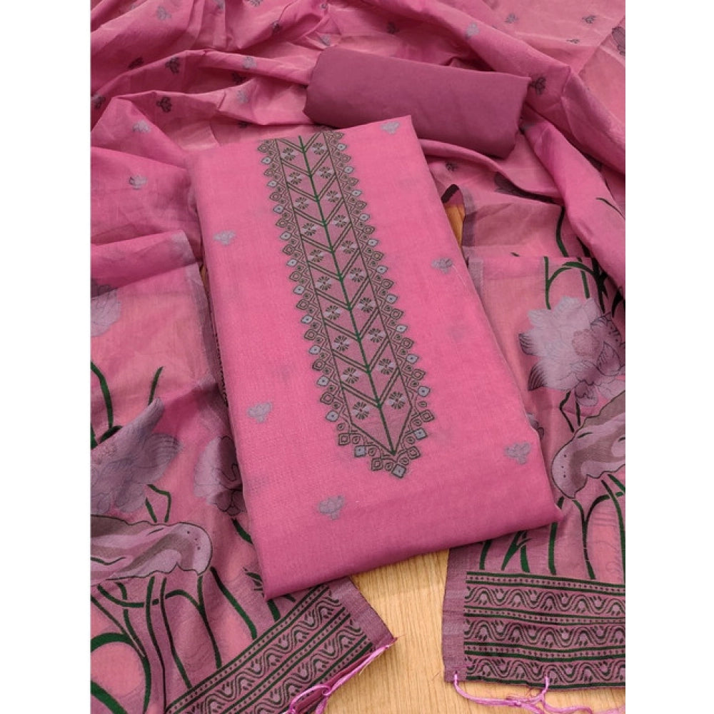 Women's Banarasi Silk Printed Unstitched Salwar Suit Material — Pink · _Pnk