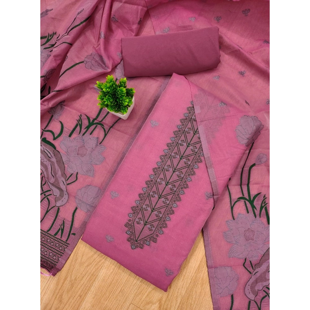 Women's Banarasi Silk Printed Unstitched Salwar Suit Material — Pink · _Pnk