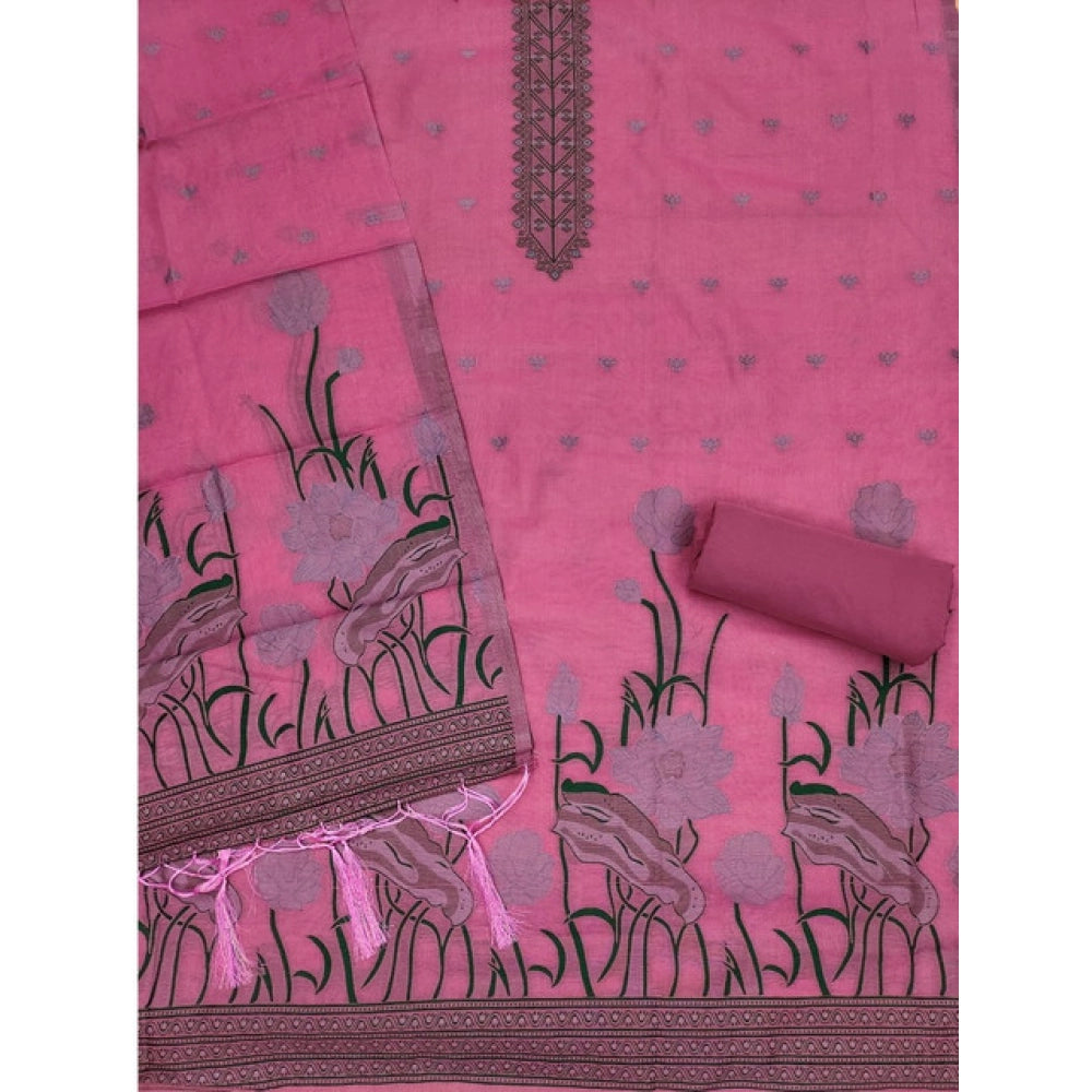 Women's Banarasi Silk Printed Unstitched Salwar Suit Material — Pink · _Pnk