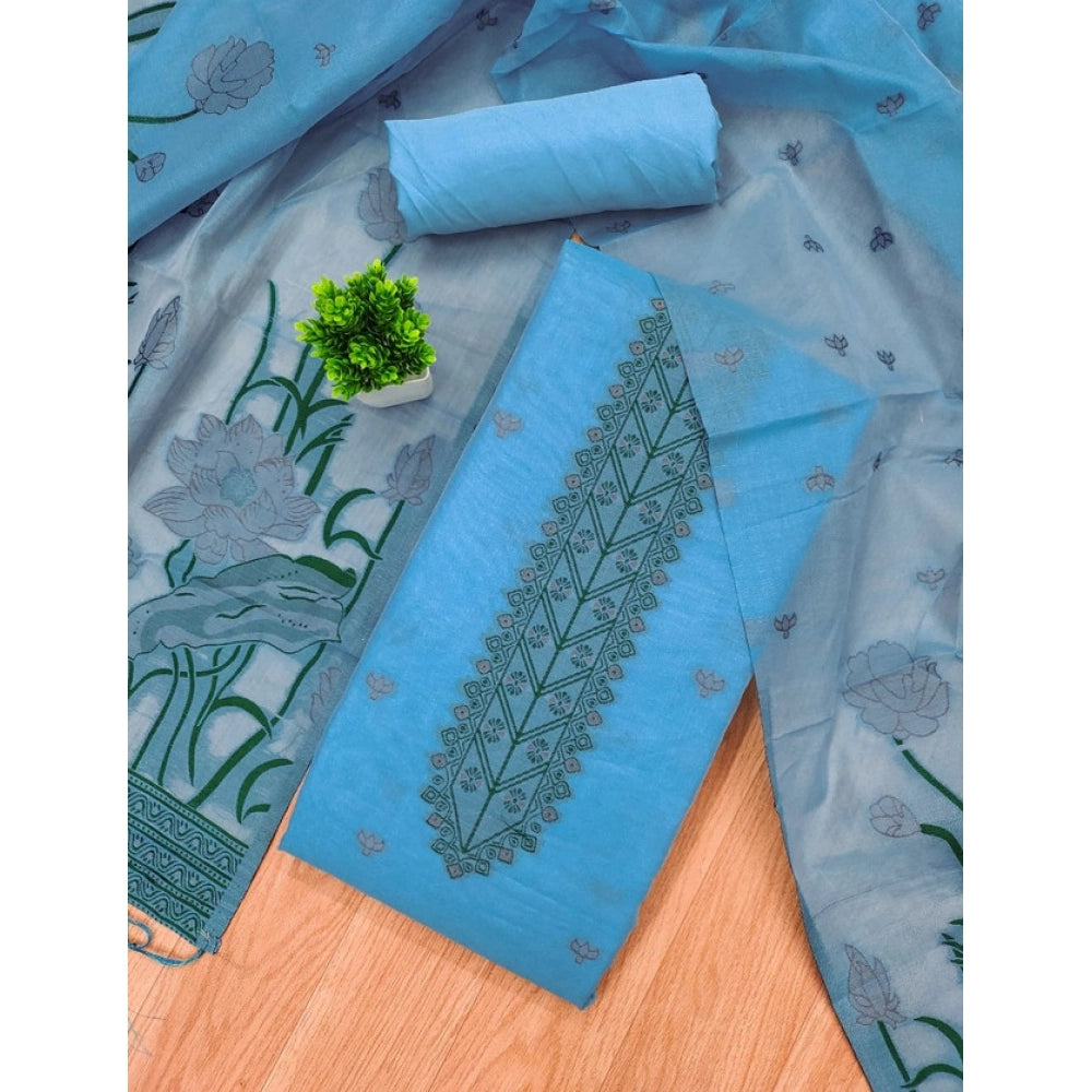 Women's Banarasi Silk Printed Unstitched Salwar Suit Material — Skyblue