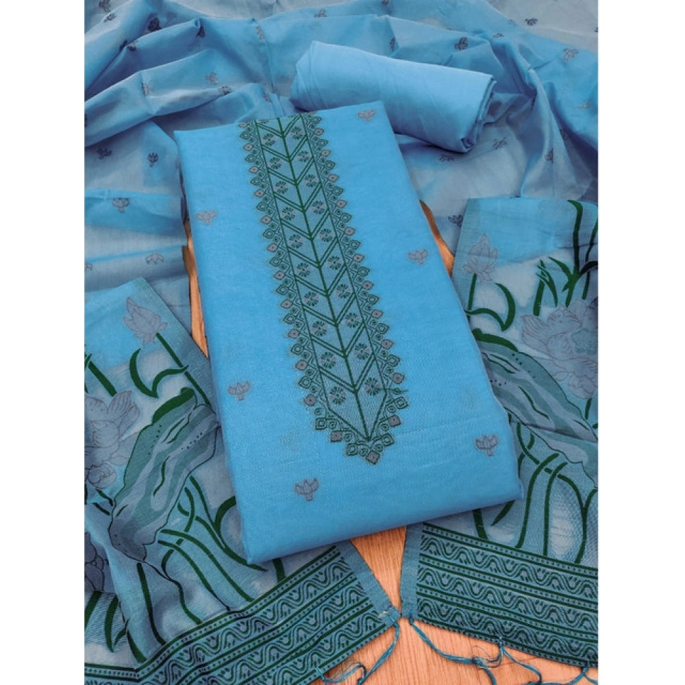 Women's Banarasi Silk Printed Unstitched Salwar Suit Material — Skyblue