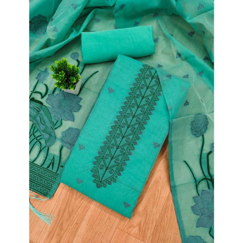 Women's Banarasi Silk Printed Unstitched Salwar Suit Material — Sea Green · Gren