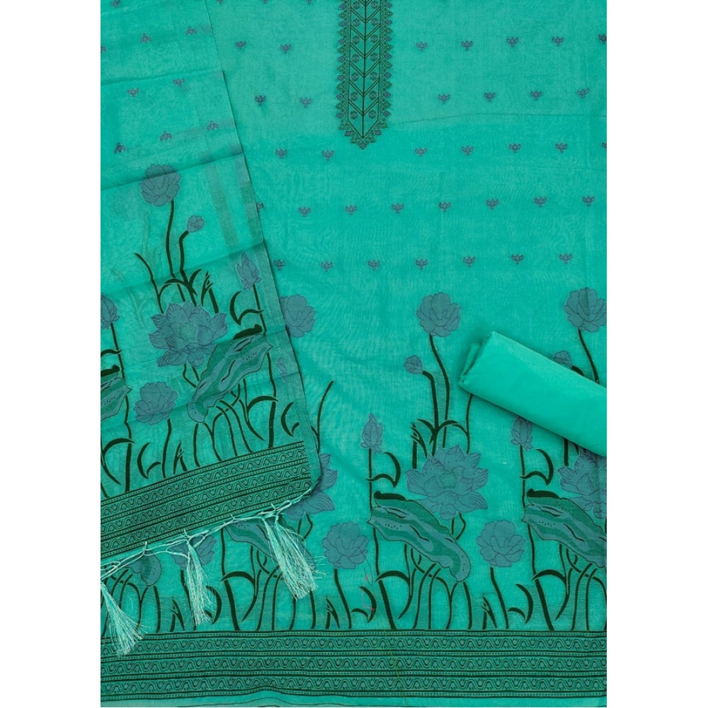 Women's Banarasi Silk Printed Unstitched Salwar Suit Material — Sea Green · Gren