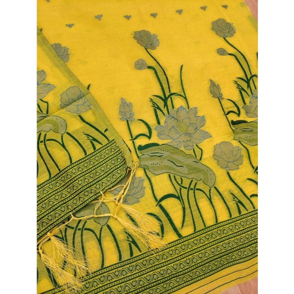 Women's Banarasi Silk Printed Unstitched Salwar Suit Material — Yellow · Ylow