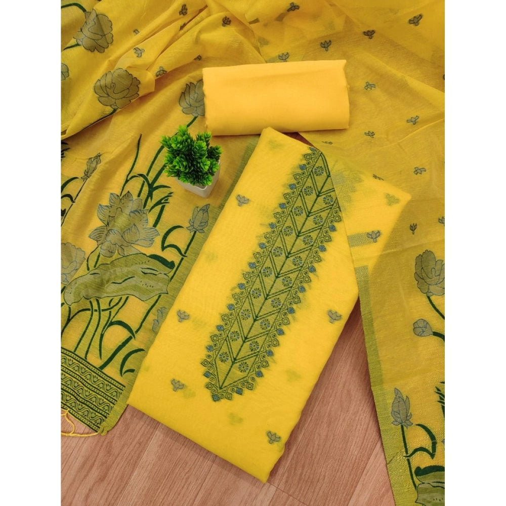 Women's Banarasi Silk Printed Unstitched Salwar Suit Material — Yellow · Ylow