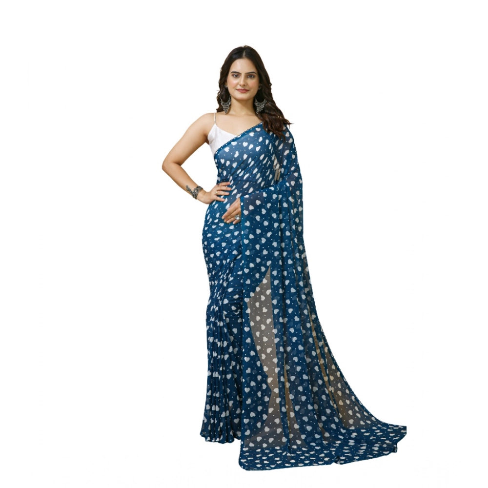Women's Georgette Printed Saree — Blue · 1004
