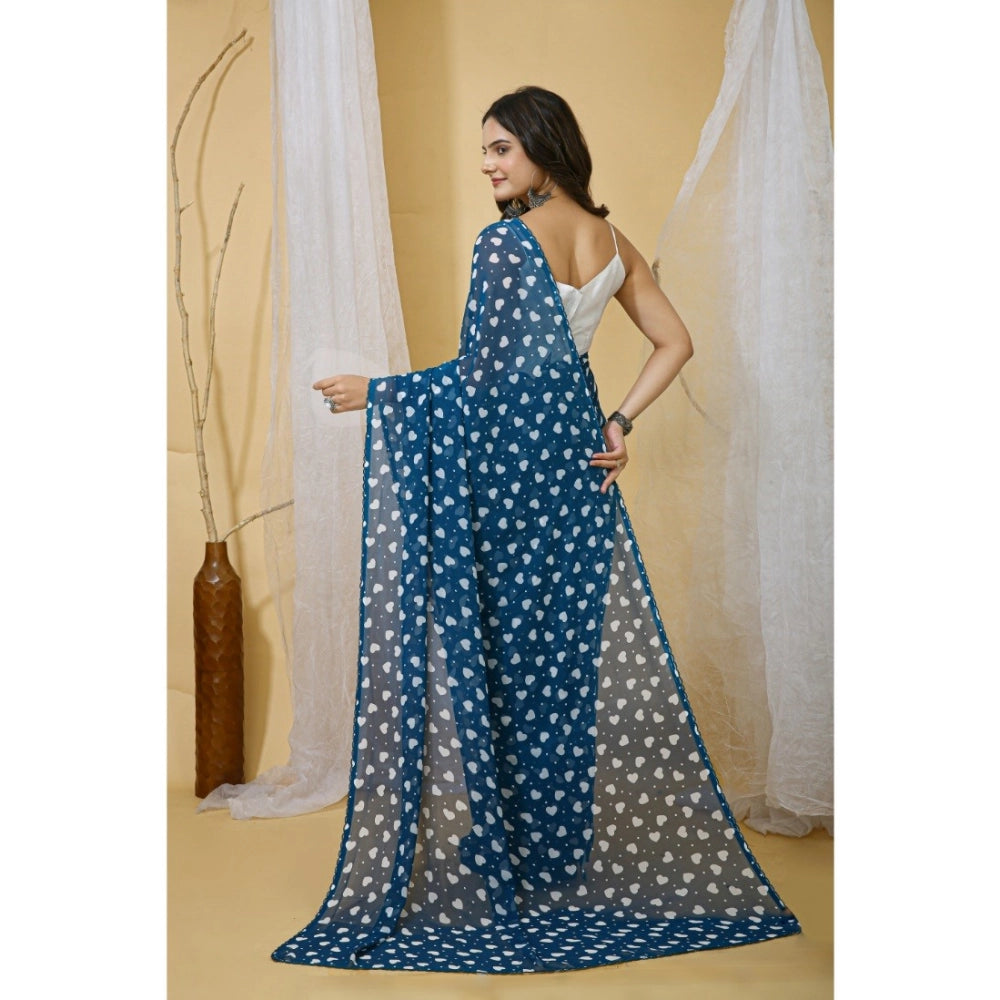 Women's Georgette Printed Saree — Blue · 1004