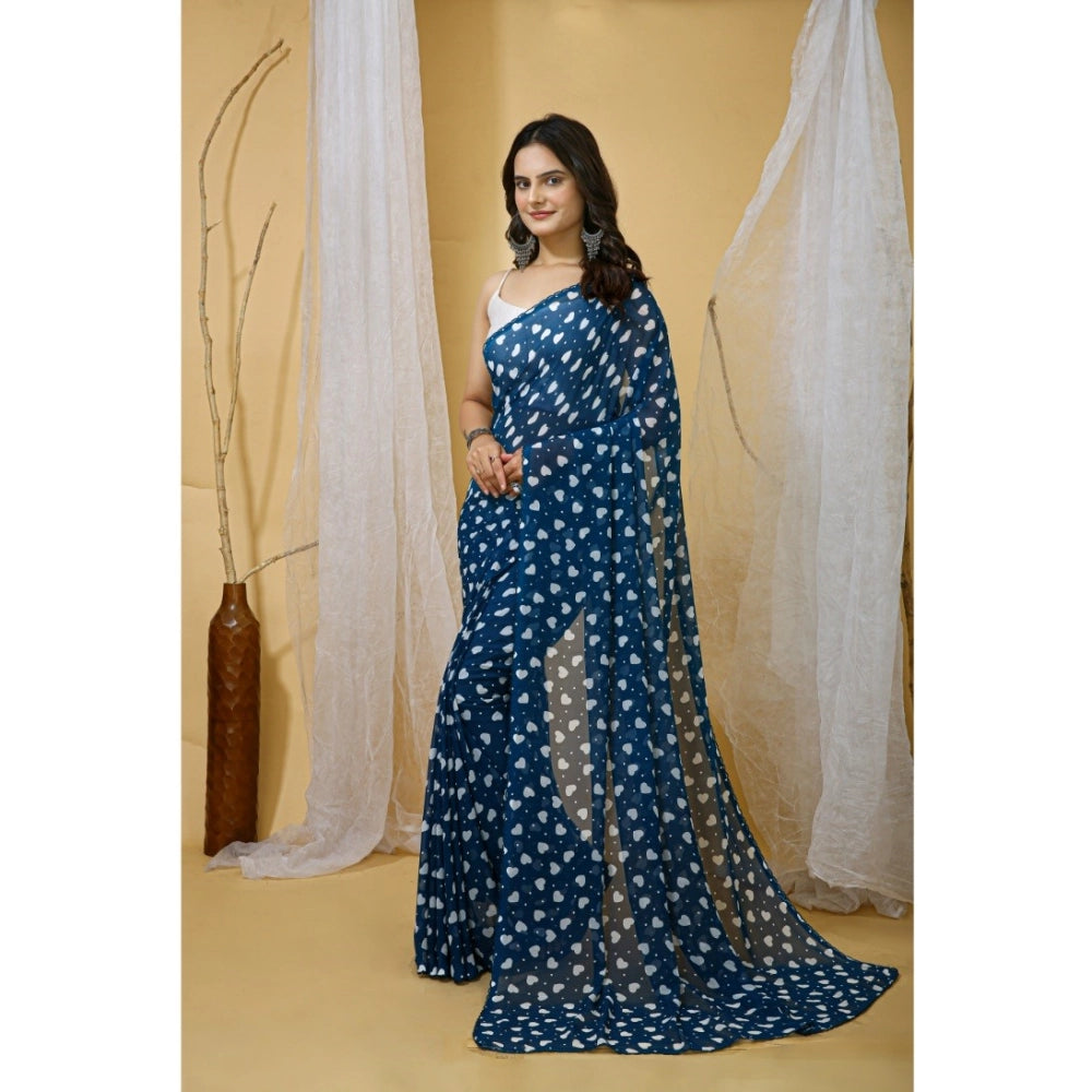 Women's Georgette Printed Saree — Blue · 1004