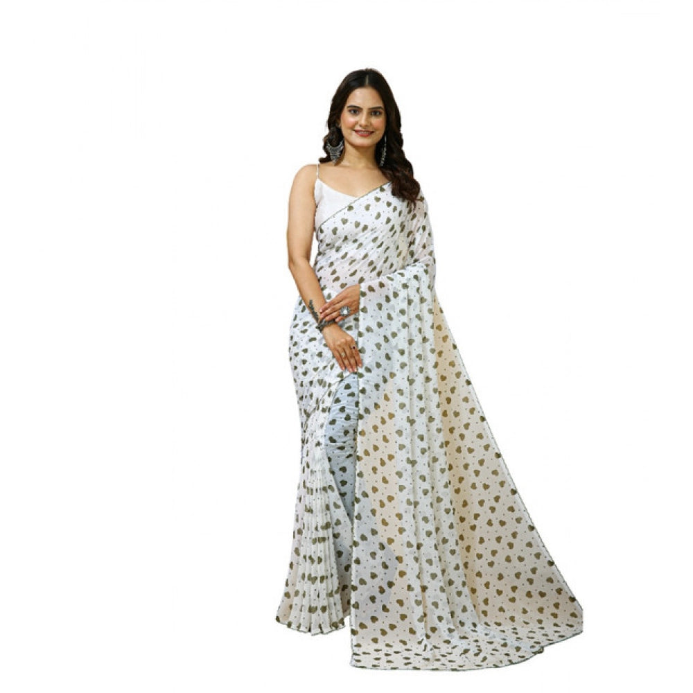 Women's Georgette Printed Saree — White-Grey
