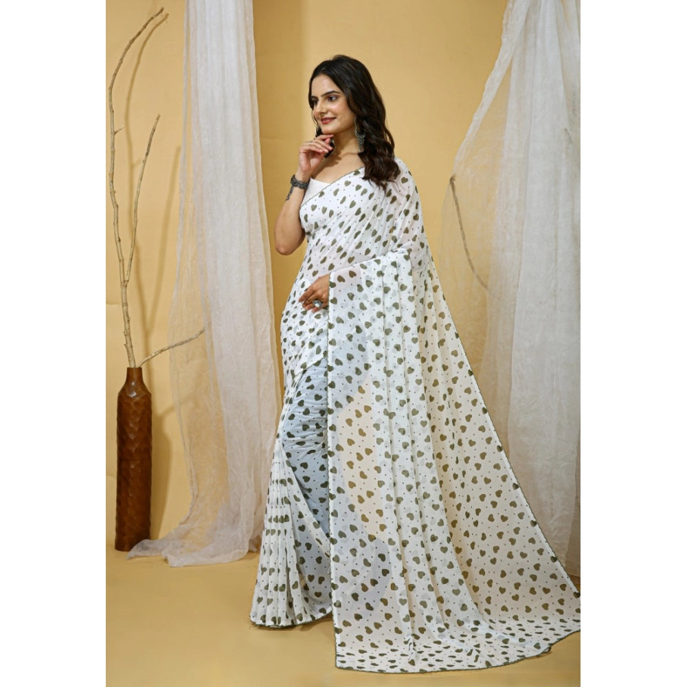 Women's Georgette Printed Saree — White-Grey