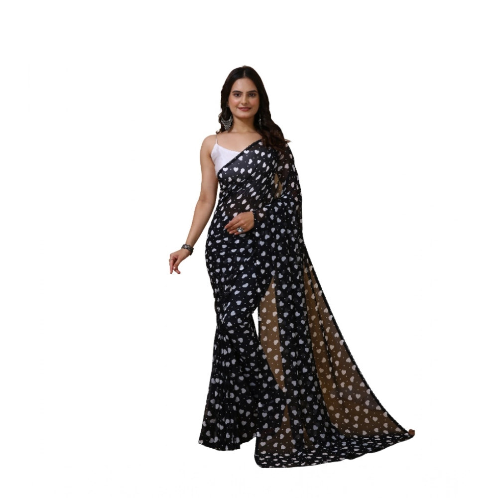 Women's Georgette Printed Saree — Black · 1009