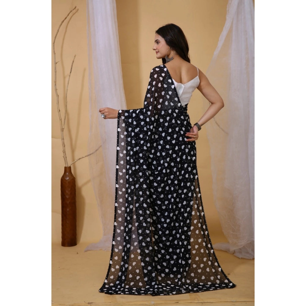 Women's Georgette Printed Saree — Black · 1009