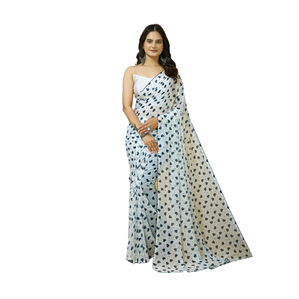 Women's Georgette Printed Saree — White