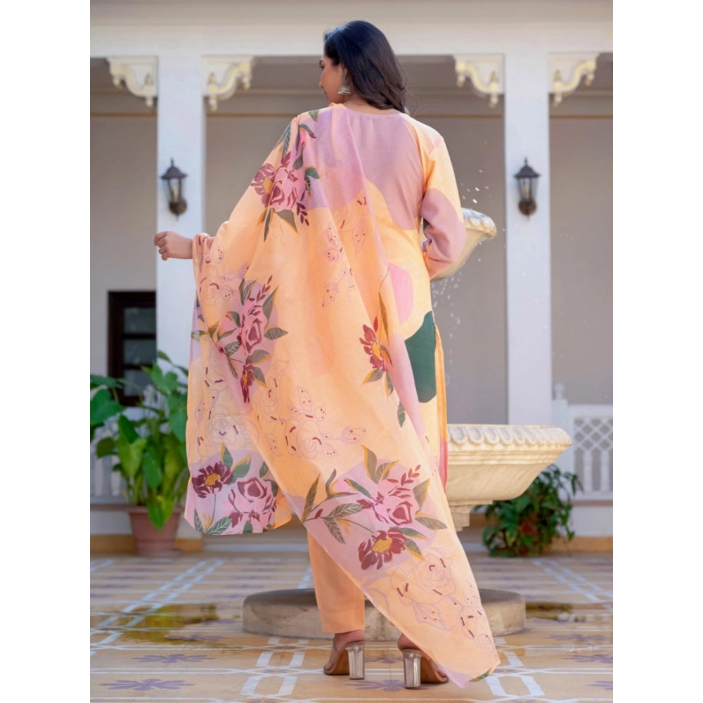 Women's Cotton Blend Printed Kurti — Orange