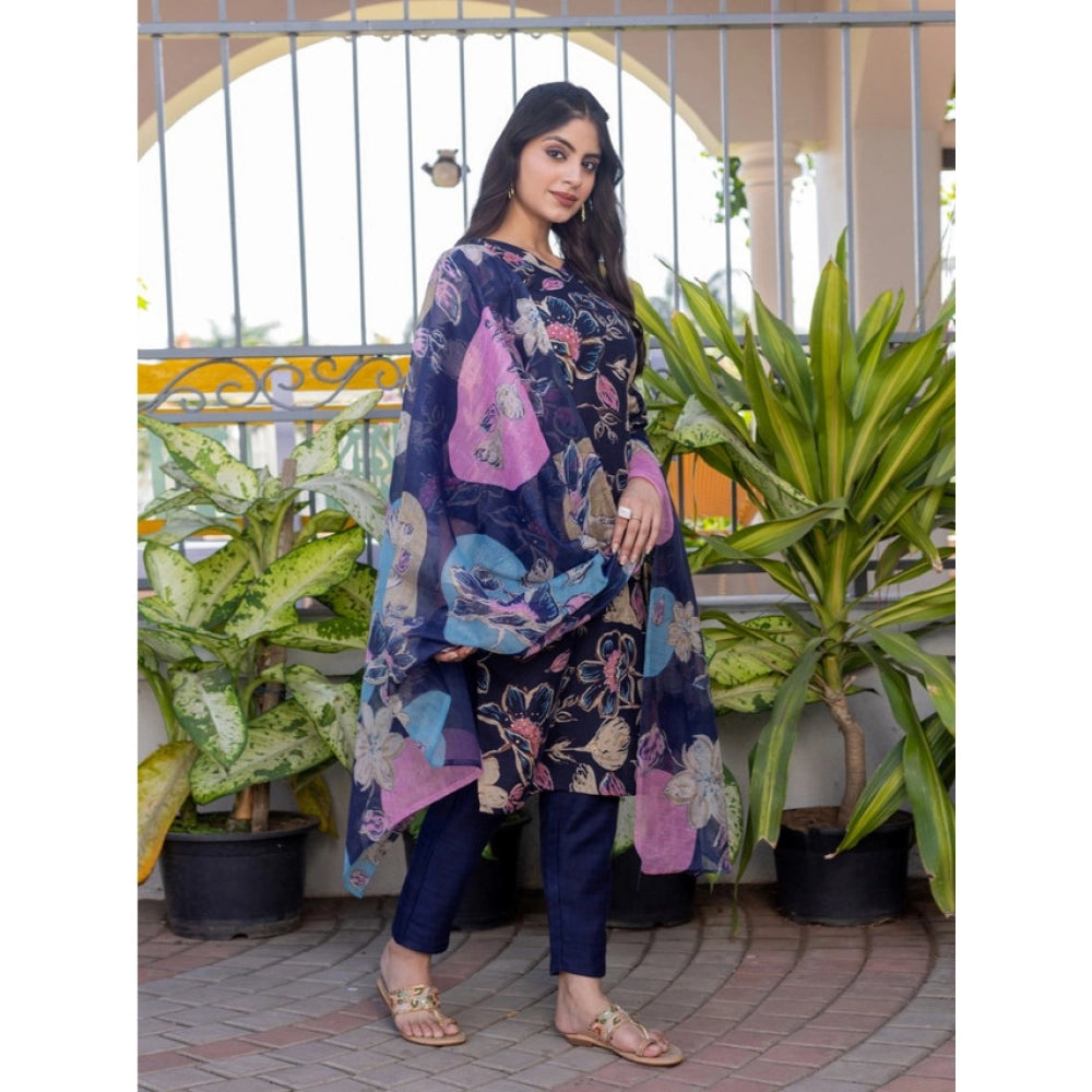 Women's Cotton Blend Printed Kurti — Navyblue