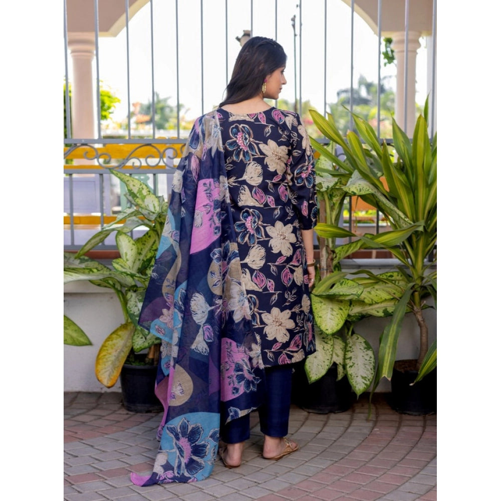 Women's Cotton Blend Printed Kurti — Navyblue