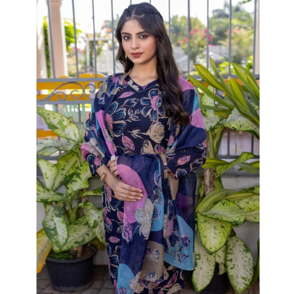 Women's Cotton Blend Printed Kurti — Navyblue
