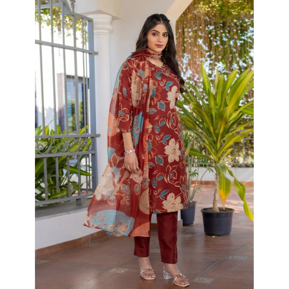Women's Cotton Blend Printed Kurti — Rust