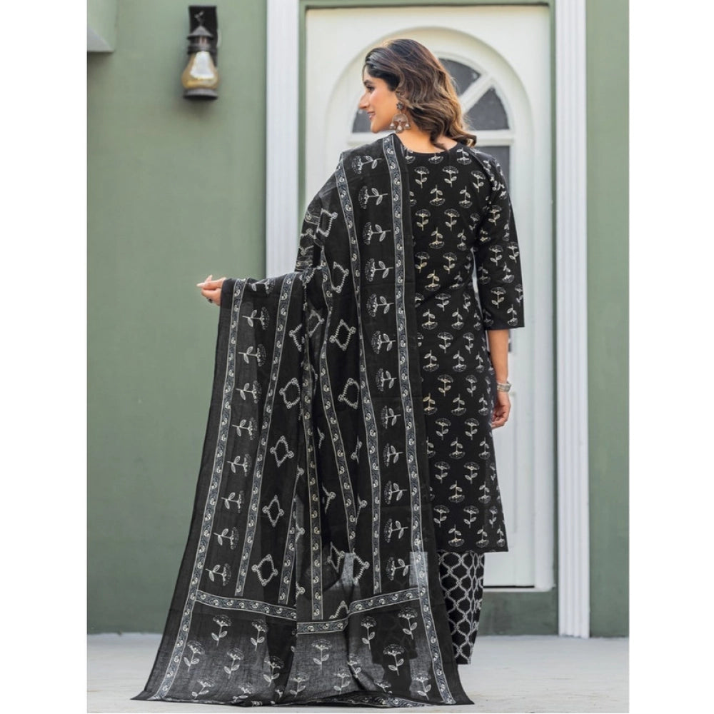 Women's Cotton Blend Printed Kurti — Black