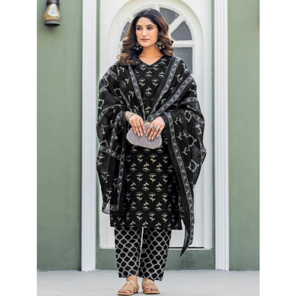 Women's Cotton Blend Printed Kurti — Black